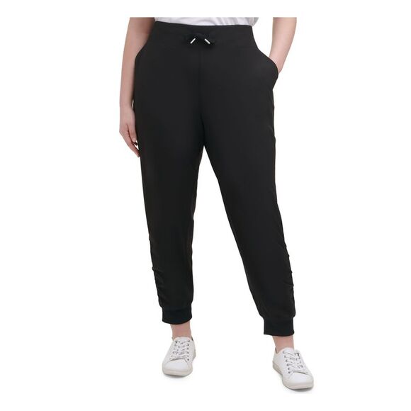 CALVIN KLEIN Pants - CALVIN KLEIN Womens Black Tie Ribbed Mid Rise Cinched Hems Cropped Pants Plus 3X